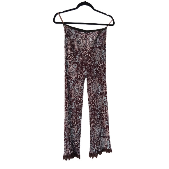 Women's Micro-Pleated Pants Size Small Brown Multicolor Stretch Lace Trim Ubu - Picture 4 of 5